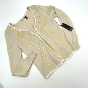 BKE‎ Boutique Cardigan Cream W/Bead Detail Size Medium NWT B24